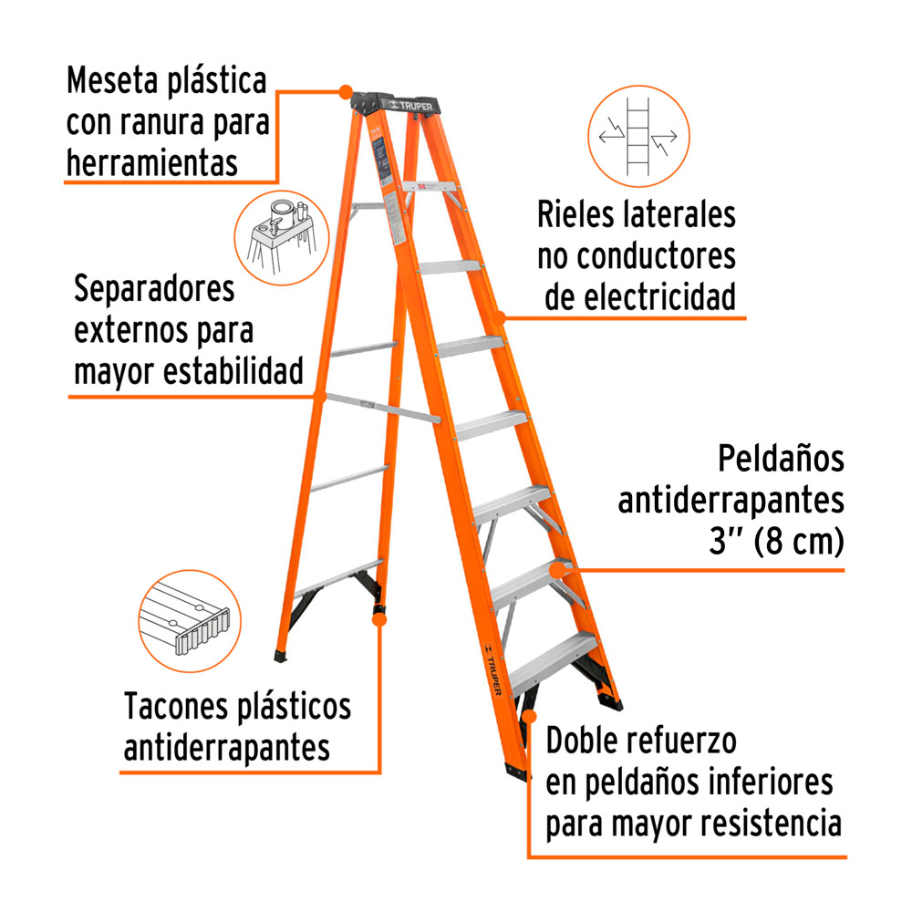 ESCALERA DE TIJERA TIPO LL 7 PELDAÑOS FIBRA DE VIDRIO - 2