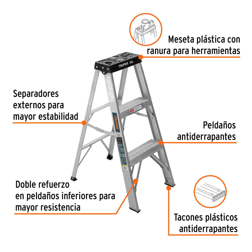 ESCALERA DE TIJERA TIPO III 2 ESCALONES TRUPER - 2