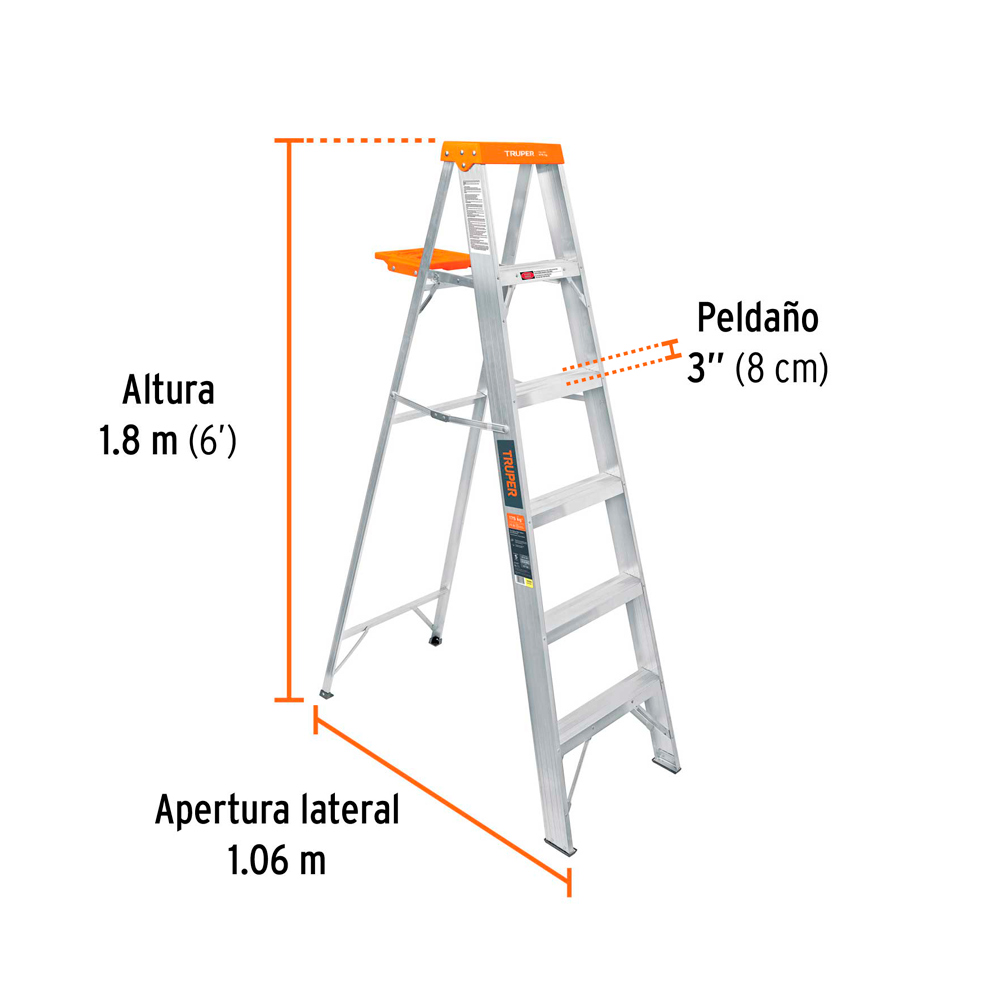 ESCALERA DE TIJERA TIPO LL 5 PELDAÑOS Y BANDEJA TRUPER - 3