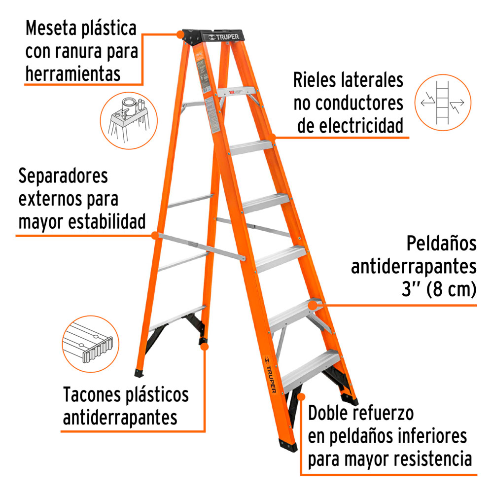 ESCALERA DE TIJERA TIPO LL 6 PELDAÑOS FIBRA DE VIDRIO - 2