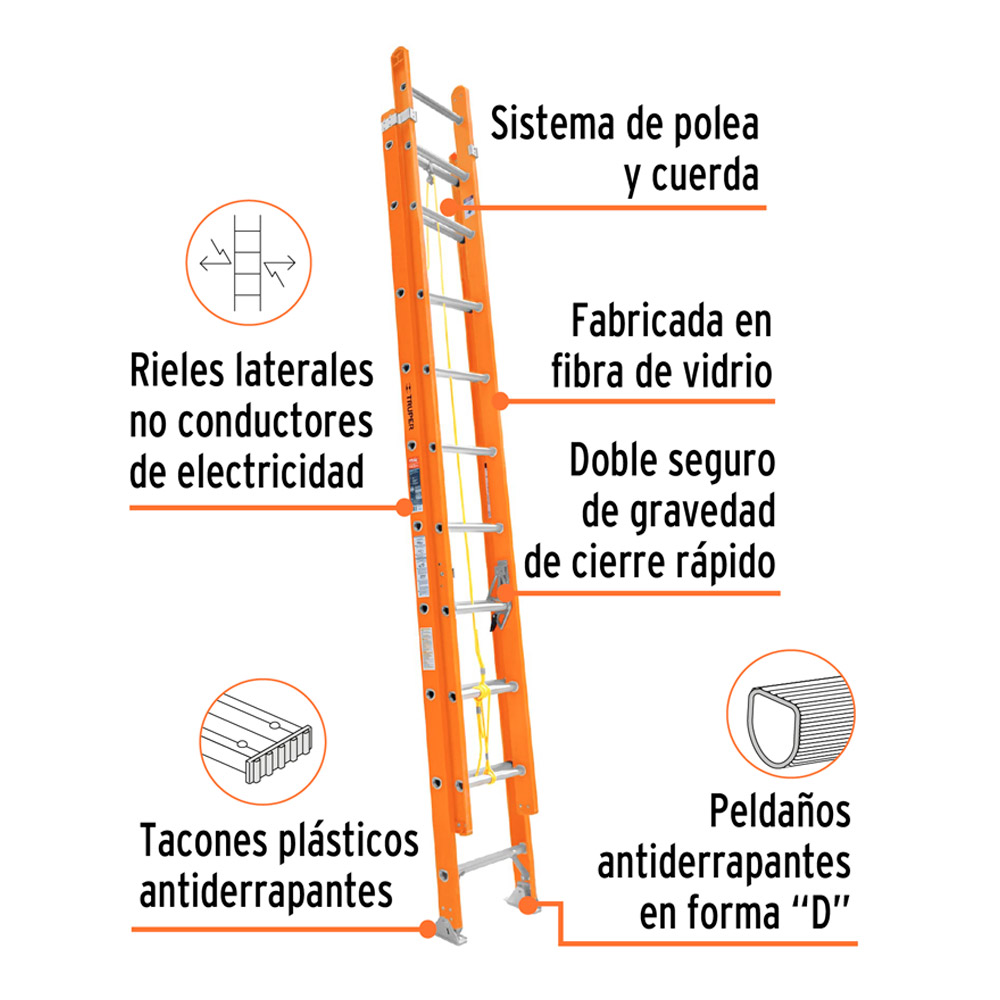 ESCALERA DE EXTENSIÓN TIPO II 28 PELDAÑOS FIBRA DE VIDRIO - 2