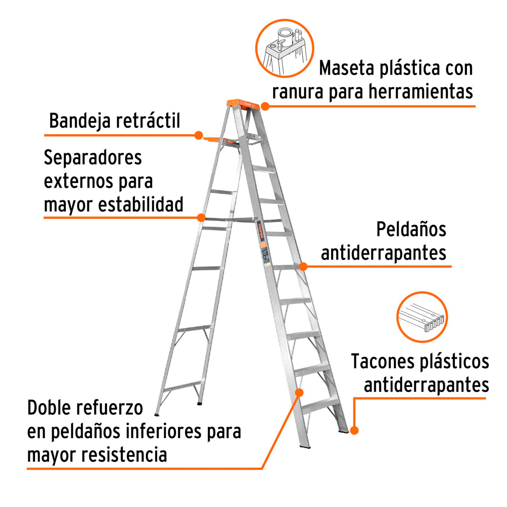 ESCALERA DE TIJERA TIPO II 9 PELDAÑOS Y BANDEJA TRUPER - 2