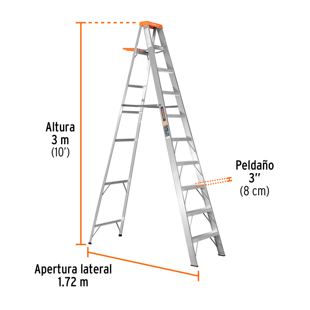 ESCALERA DE TIJERA TIPO II 9 PELDAÑOS Y BANDEJA TRUPER - 3