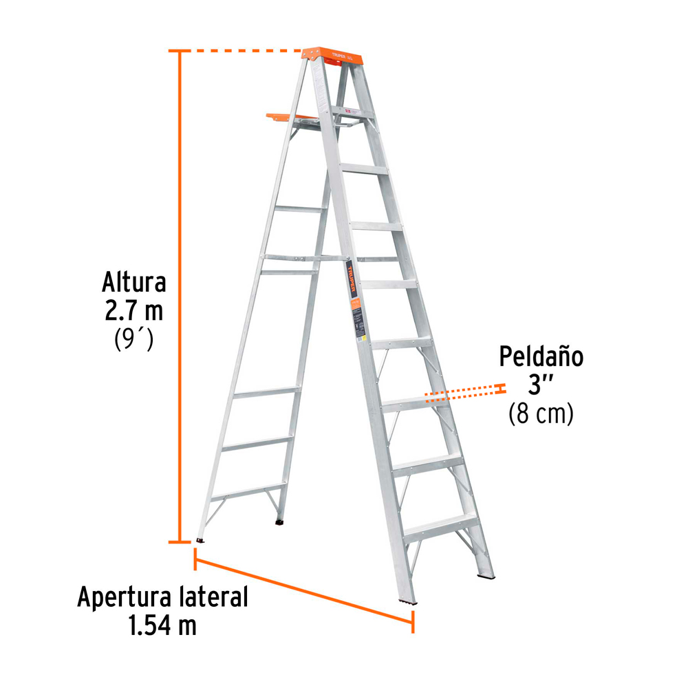 ESCALERA DE TIJERA TIPO LL 8 PELDAÑOS Y BANDEJA TRUPER - 3