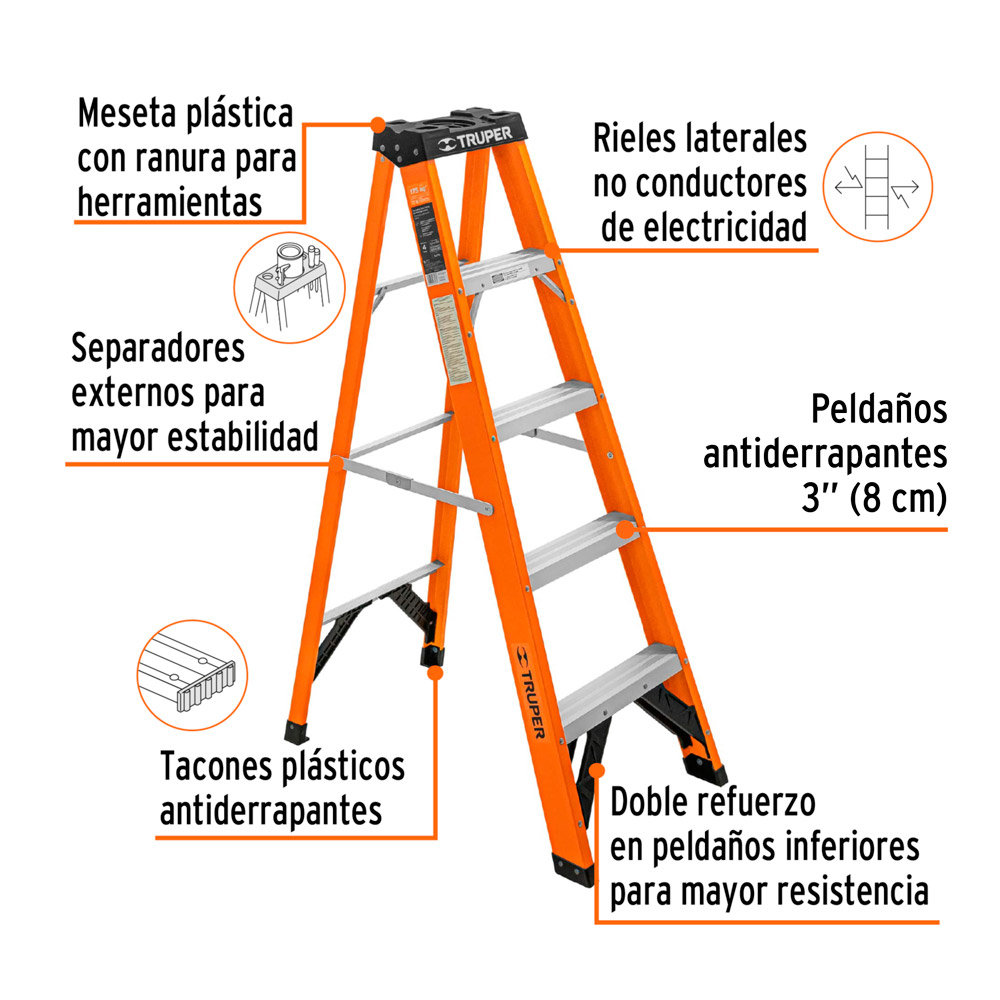 ESCALERA DE TIJERA TIPO LL 4 PELDAÑOS FIBRA DE VIDRIO - 2
