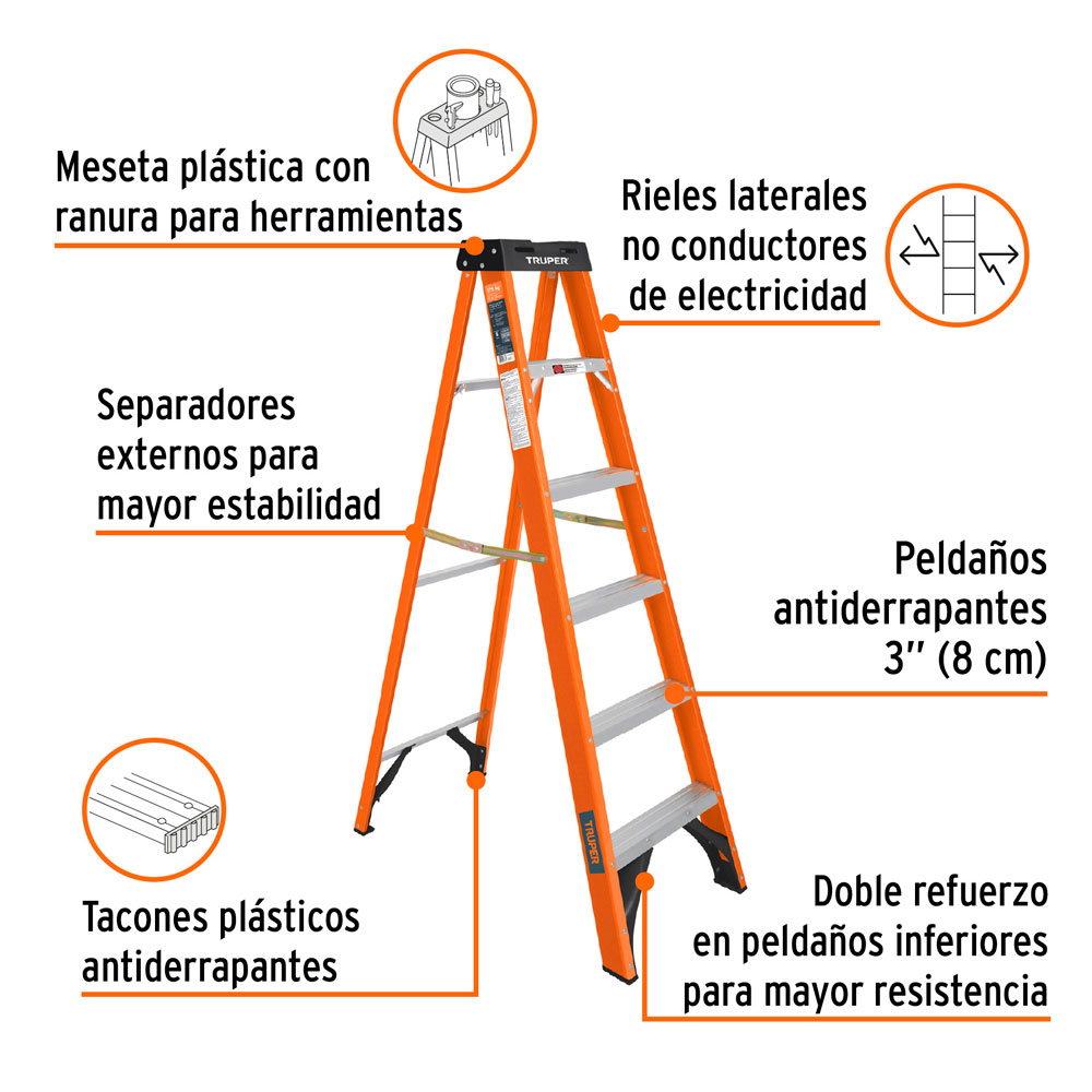 ESCALERA DE TIJERA TIPO LL 5 PELDAÑOS FIBRA DE VIDRIO - 2