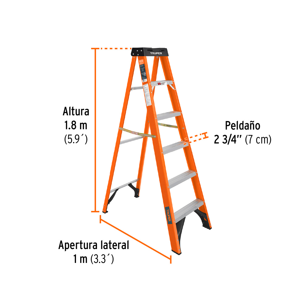 ESCALERA DE TIJERA TIPO LL 5 PELDAÑOS FIBRA DE VIDRIO - 3