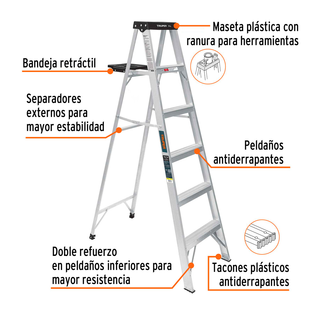 ESCALERA DE TIJERA TIPO III 5 ESCALONES Y BANDEJA TRUPER - 2