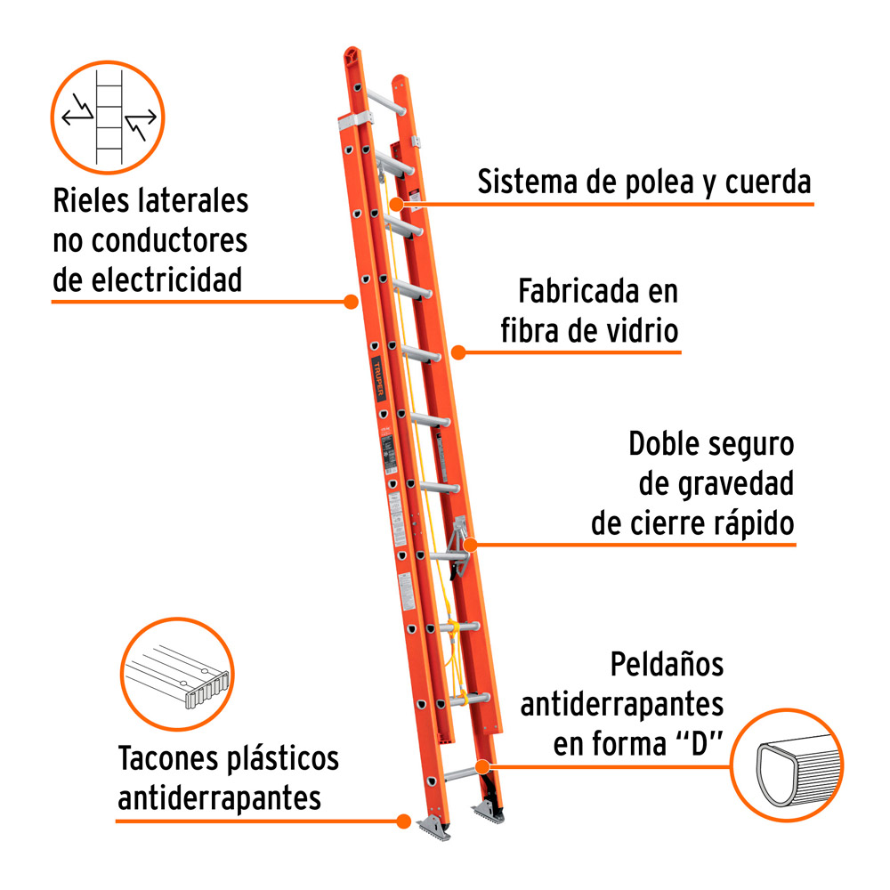 ESCALERA DE EXTENSIÓN TIPO II 20 PELDAÑOS FIBRA DE VIDRIO - 2