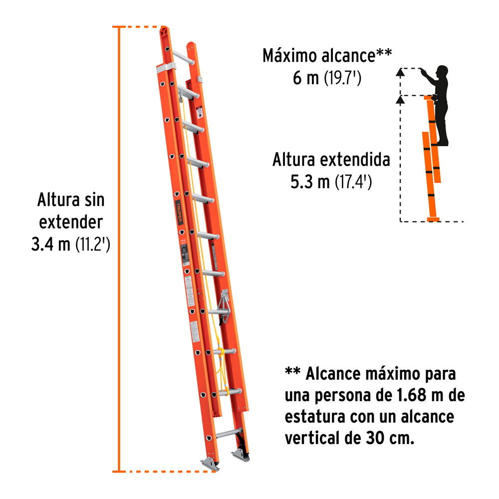 ESCALERA DE EXTENSIÓN TIPO II 20 PELDAÑOS FIBRA DE VIDRIO - 3