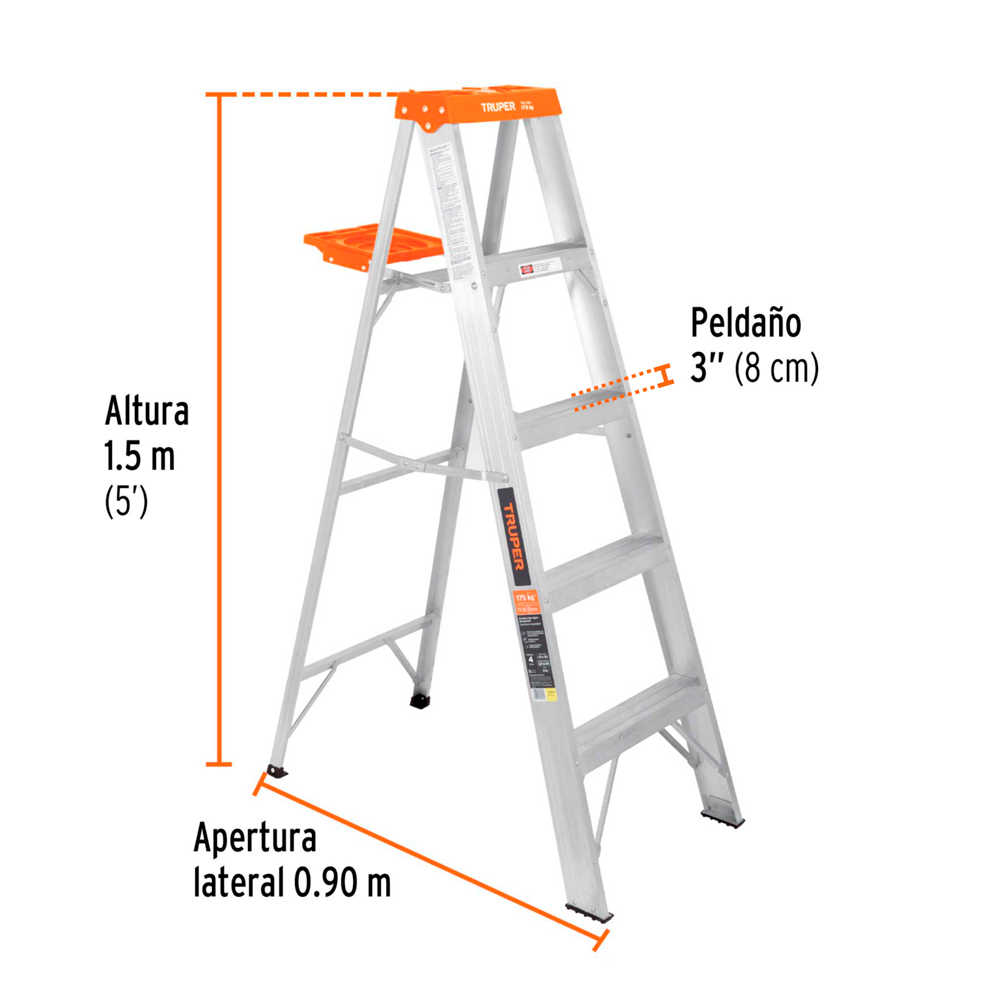 ESCALERA DE TIJERA TIPO LL 4 PELDAÑOS Y BANDEJA TRUPER - 3