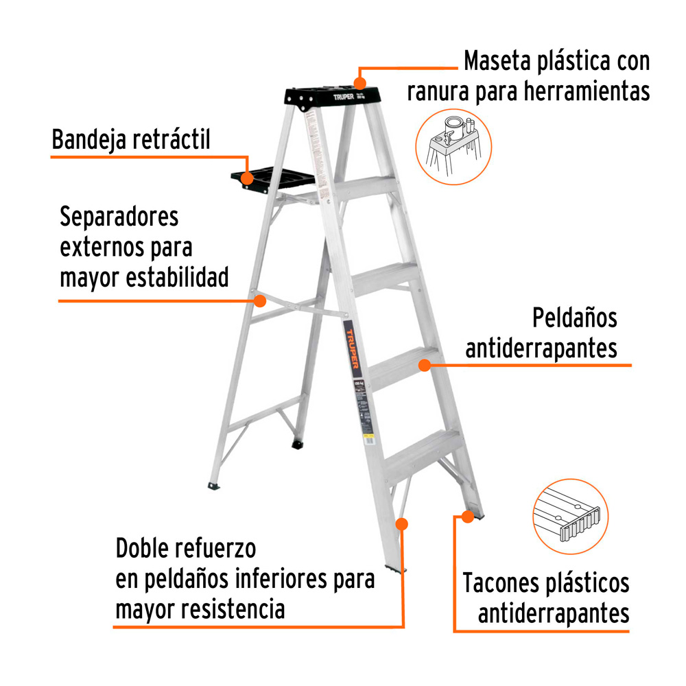 ESCALERA DE TIJERA TIPO III 4 ESCALONES Y BANDEJA TRUPER - 2