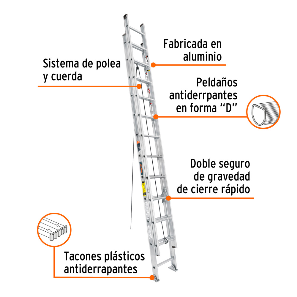 ESCALERA DE EXTENSIÓN TIPO III 24 PELDAÑOS TRUPER - 2