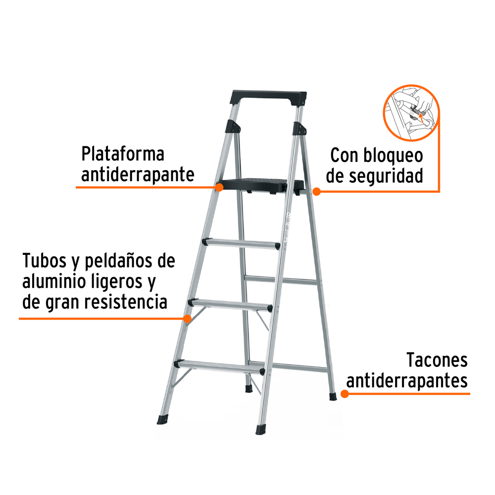 ESCALERA TUBULAR PLEGABLE 4 PELDAÑOS ALUMINIO TRUPER - 2