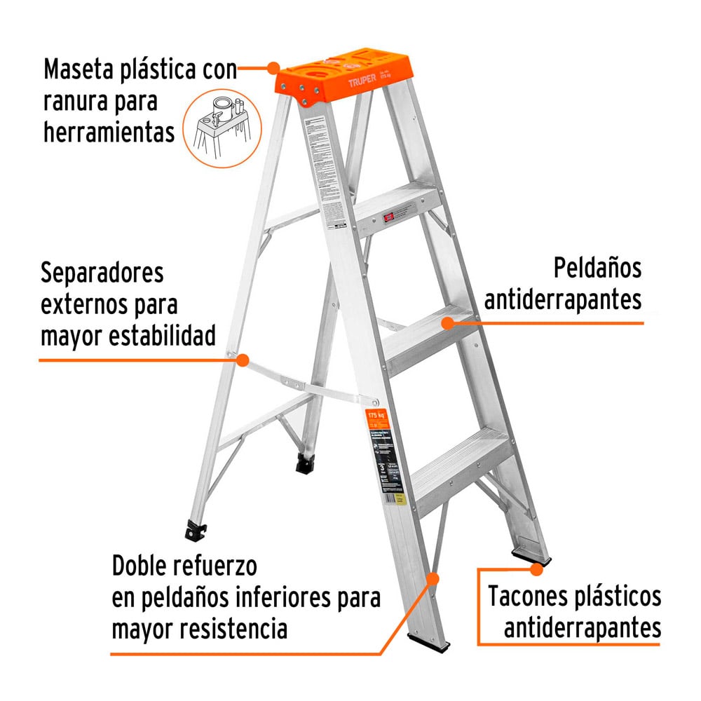 ESCALERA DE TIJERA TIPO II 3 PELDAÑOS TRUPER - 2