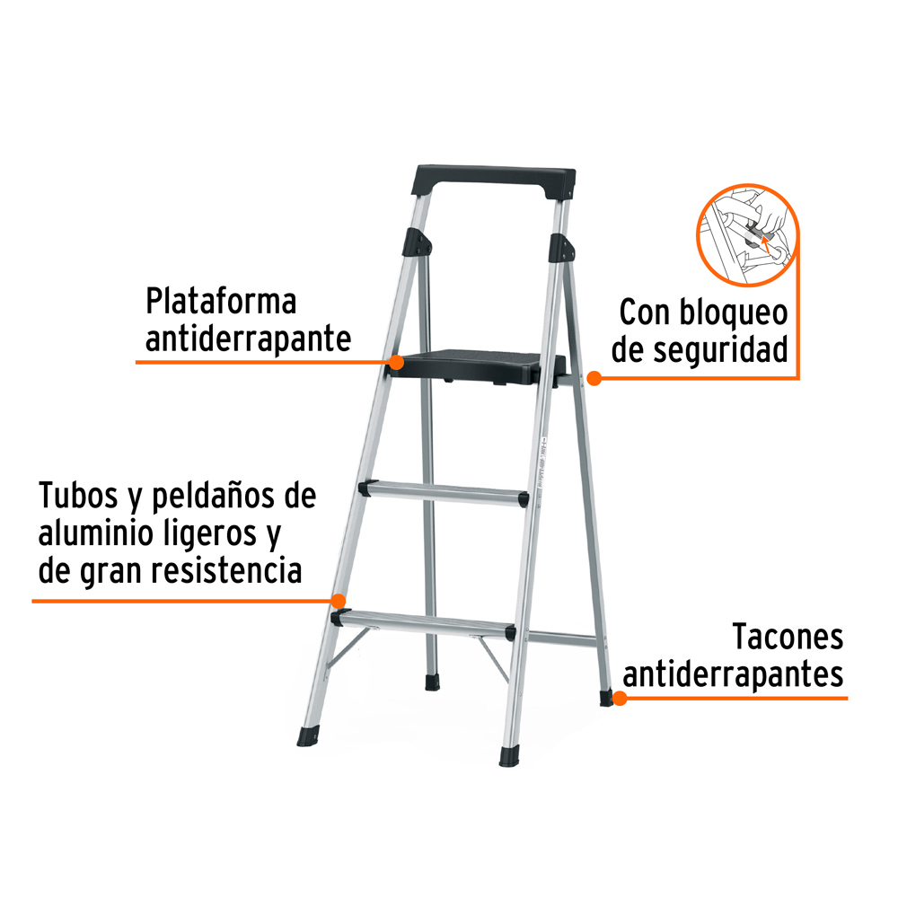 ESCALERA TUBULAR PLEGABLE 3 PELDAÑOS ALUMINIO TRUPER - 2
