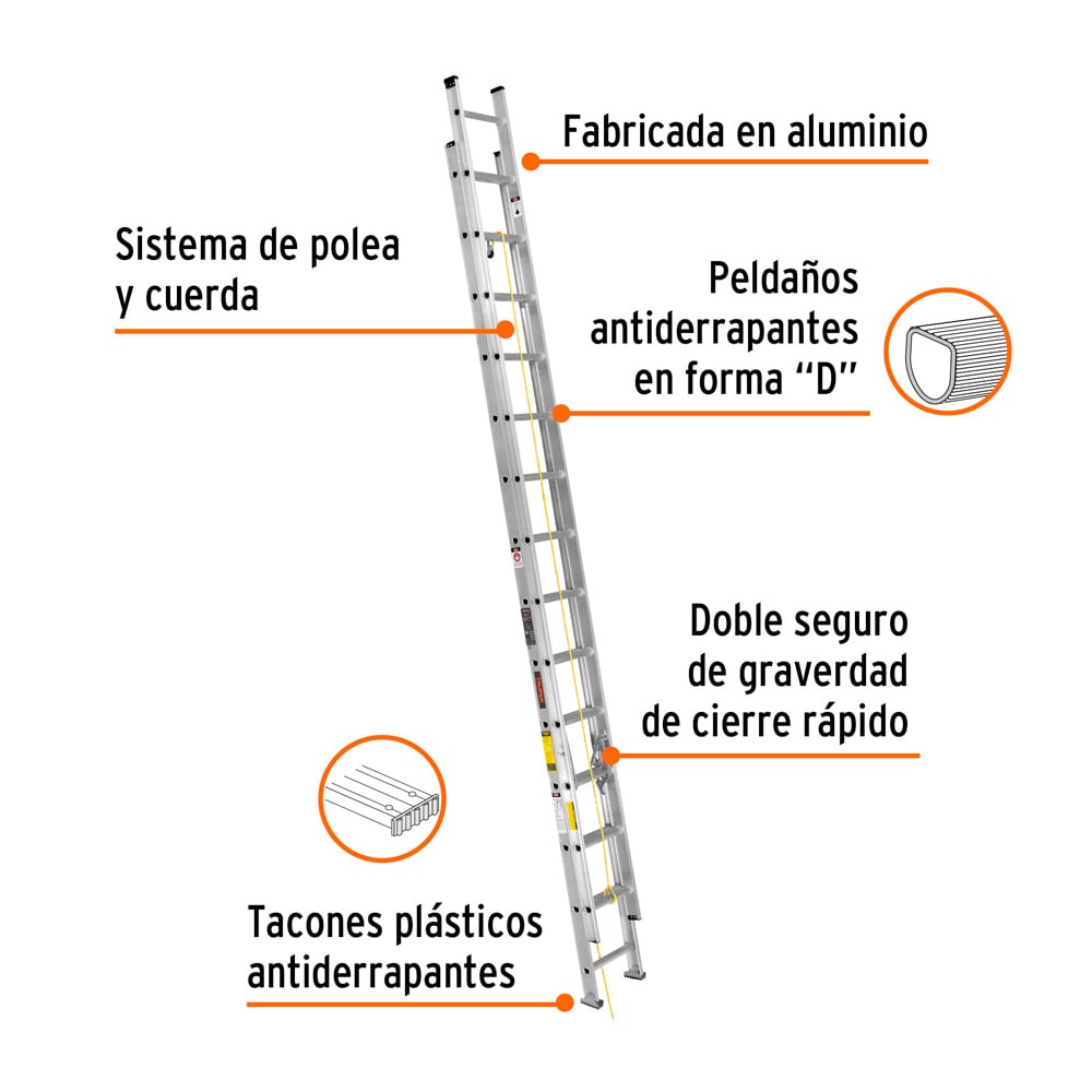 ESCALERA DE EXTENSIÓN TIPO III 28 ESCALONES TRUPER - 2