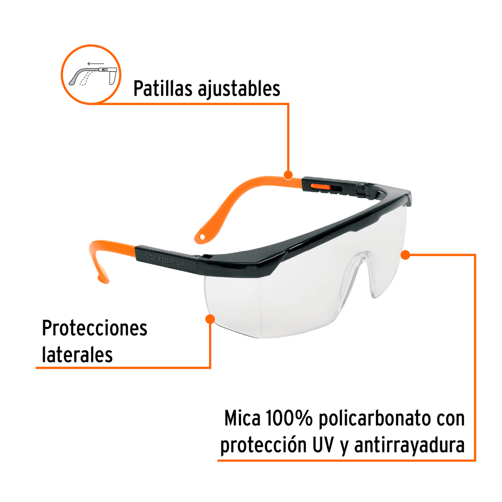 LENTES DE SEGURIDAD AJUSTABLES CLAROS C/ANTIEMPAÑO CLASSIC - 2