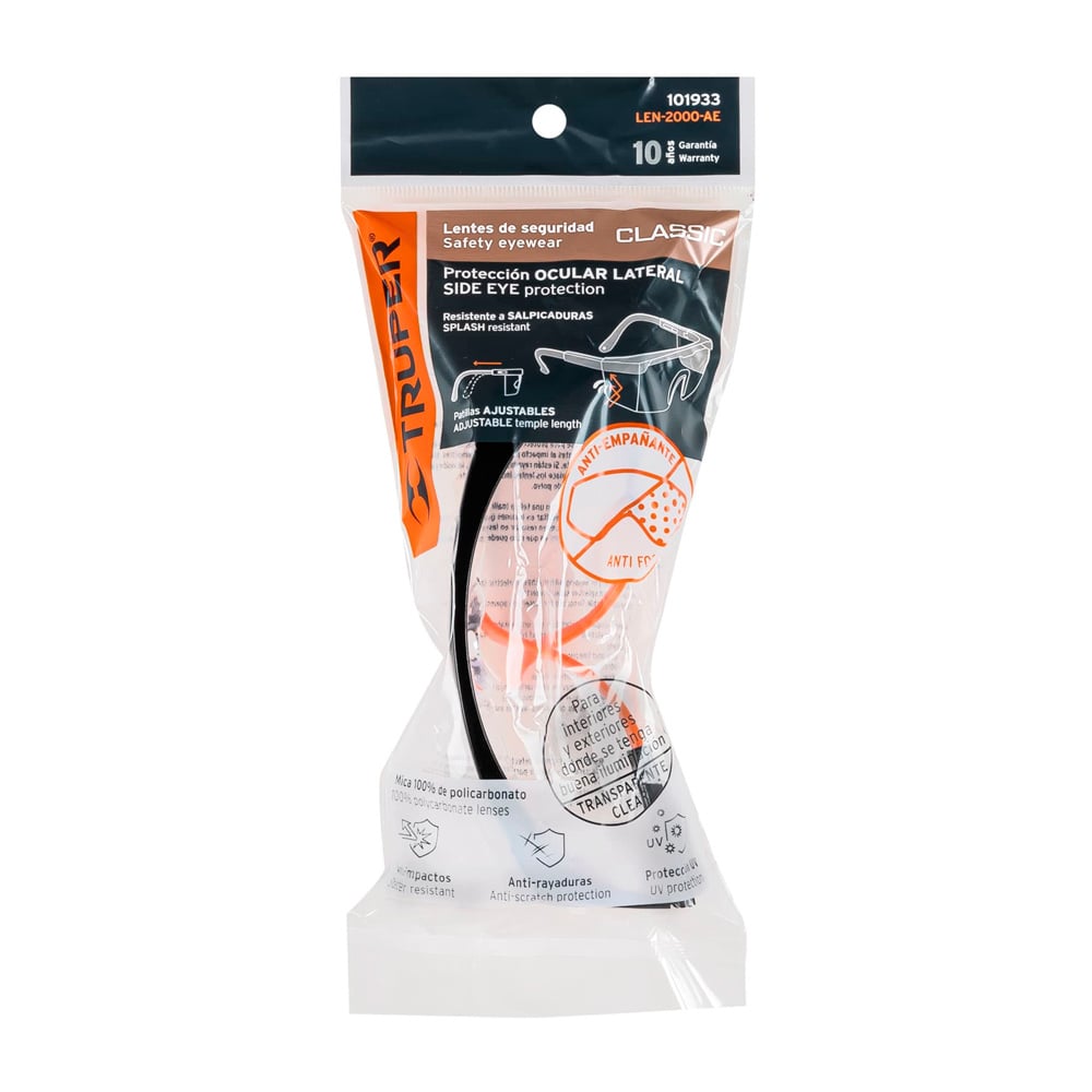 LENTES DE SEGURIDAD AJUSTABLES CLAROS C/ANTIEMPAÑO CLASSIC - 3