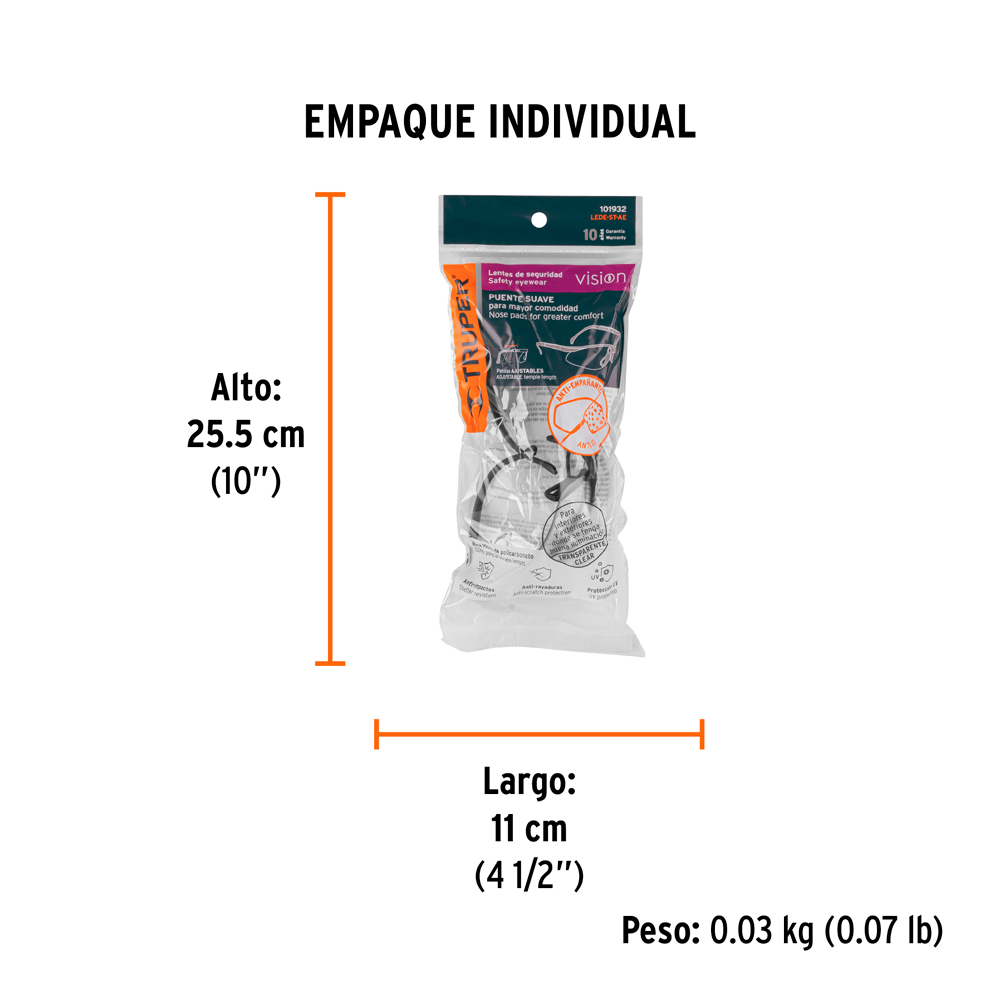 LENTES DE SEGURIDAD TRANSPARENTES CON ANTIEMPAÑO VISION - 4