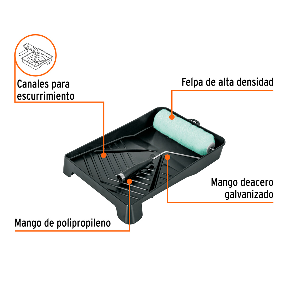 KIT DE RODILLO PARA PINTAR 9' MANERAL BANDEJA Y FELPA TRUPER - 2