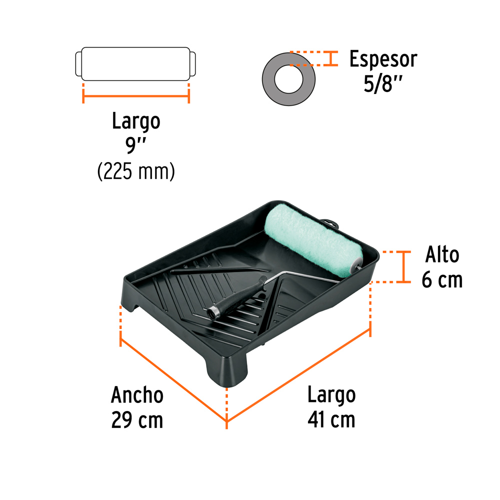 KIT DE RODILLO PARA PINTAR 9' MANERAL BANDEJA Y FELPA TRUPER - 3