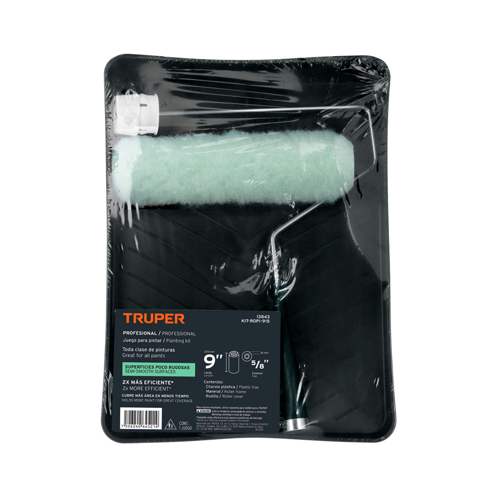 KIT DE RODILLO PARA PINTAR 9' MANERAL BANDEJA Y FELPA TRUPER - 4