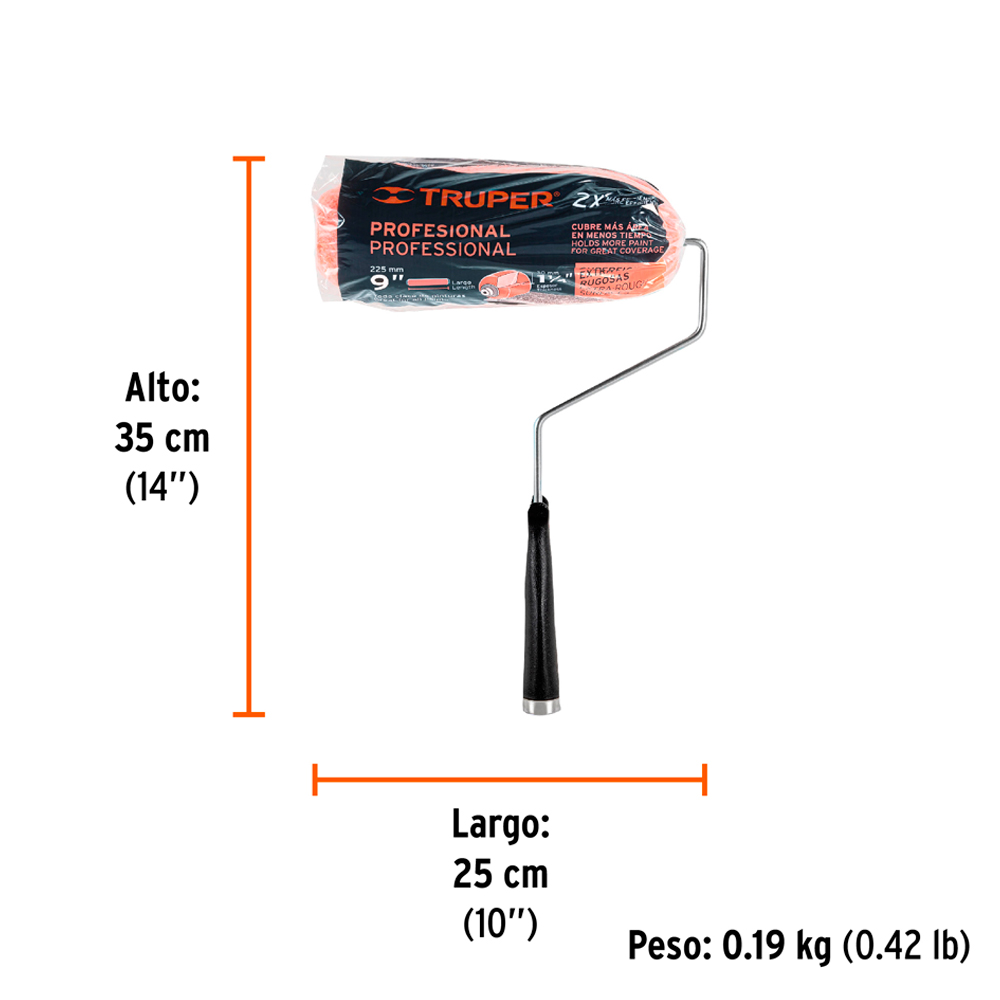RODILLO PARA PINTAR 9' X 1-1/4' SUPERFICIES EXTRA RUGOSAS - 6