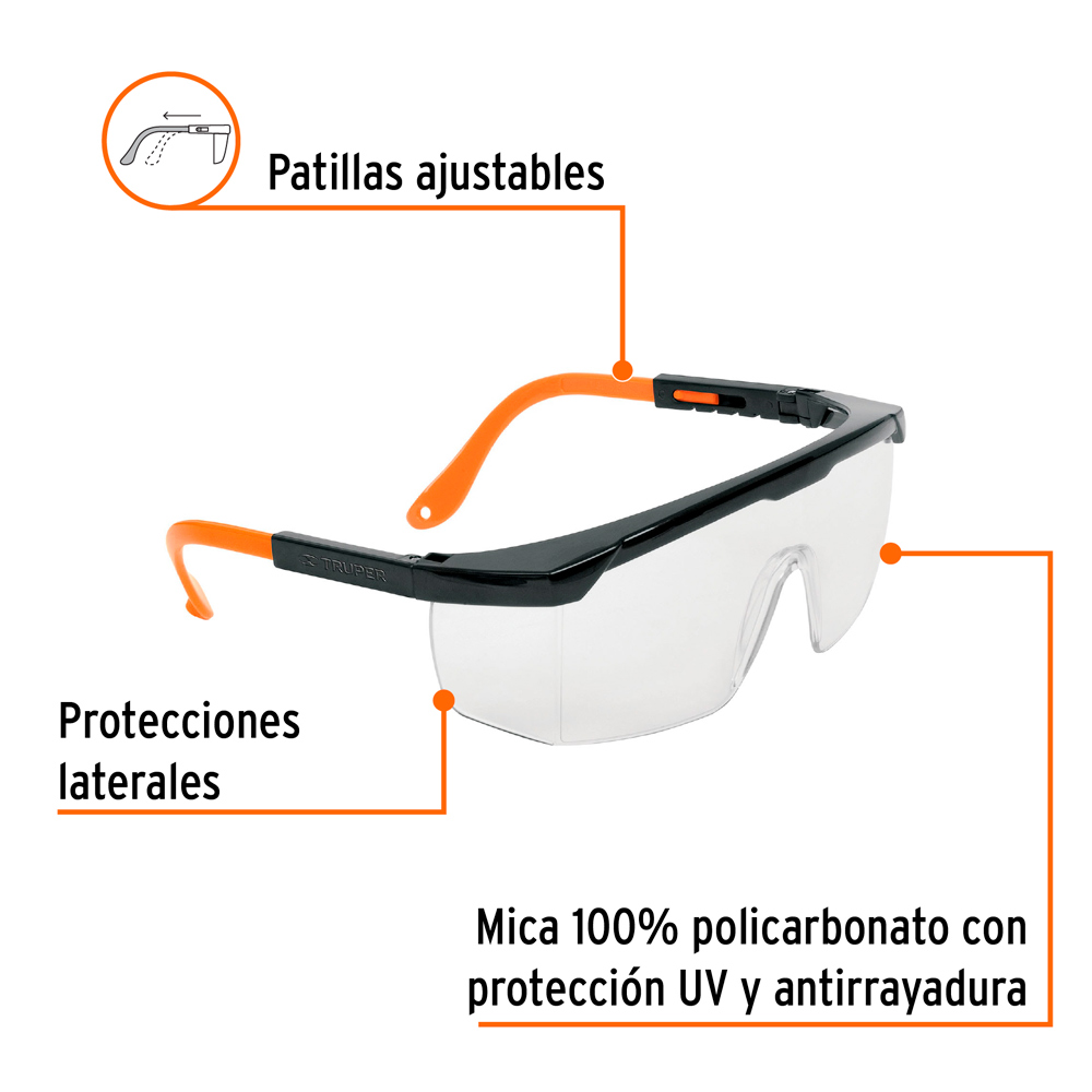 LENTES DE SEGURIDAD AJUSTABLES TRANSPARENTES TRUPER CLASSIC - 2