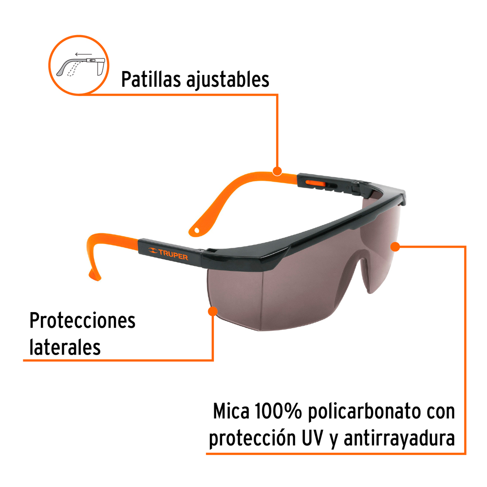 LENTES DE SEGURIDAD AJUSTABLES GRIS TRUPER CLASSIC LEN-2000N - 2