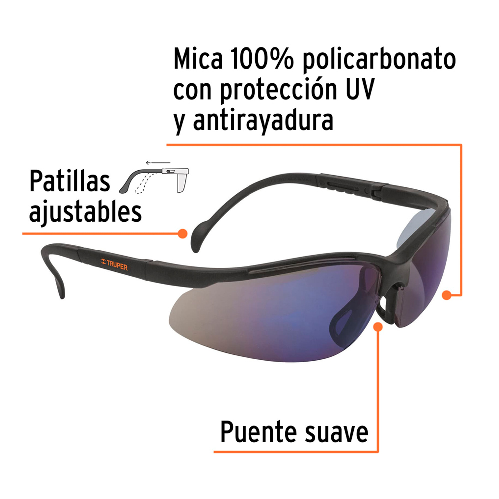 LENTES DE SEGURIDAD ESPEJO AZUL TRUPER VISION LEDE-EZ - 2