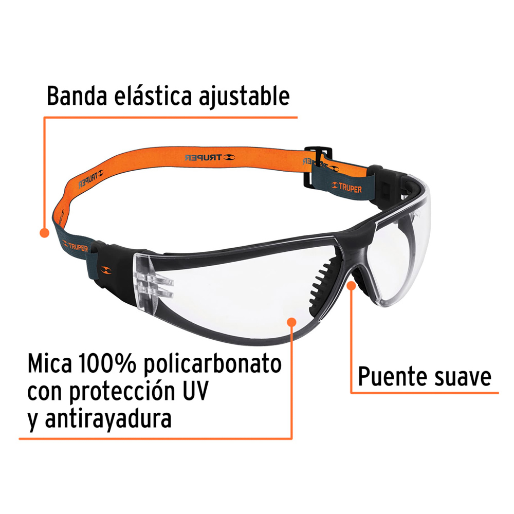 LENTES DE SEGURIDAD TRANSPARENTE CON BANDA ELÁSTICA ACTIVE - 2