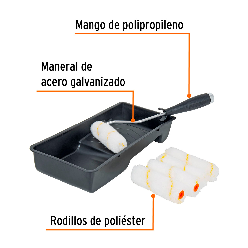 KIT DE RODILLO PARA PINTAR 4' MANERAL BANDEJA Y FELPA TRUPER - 2