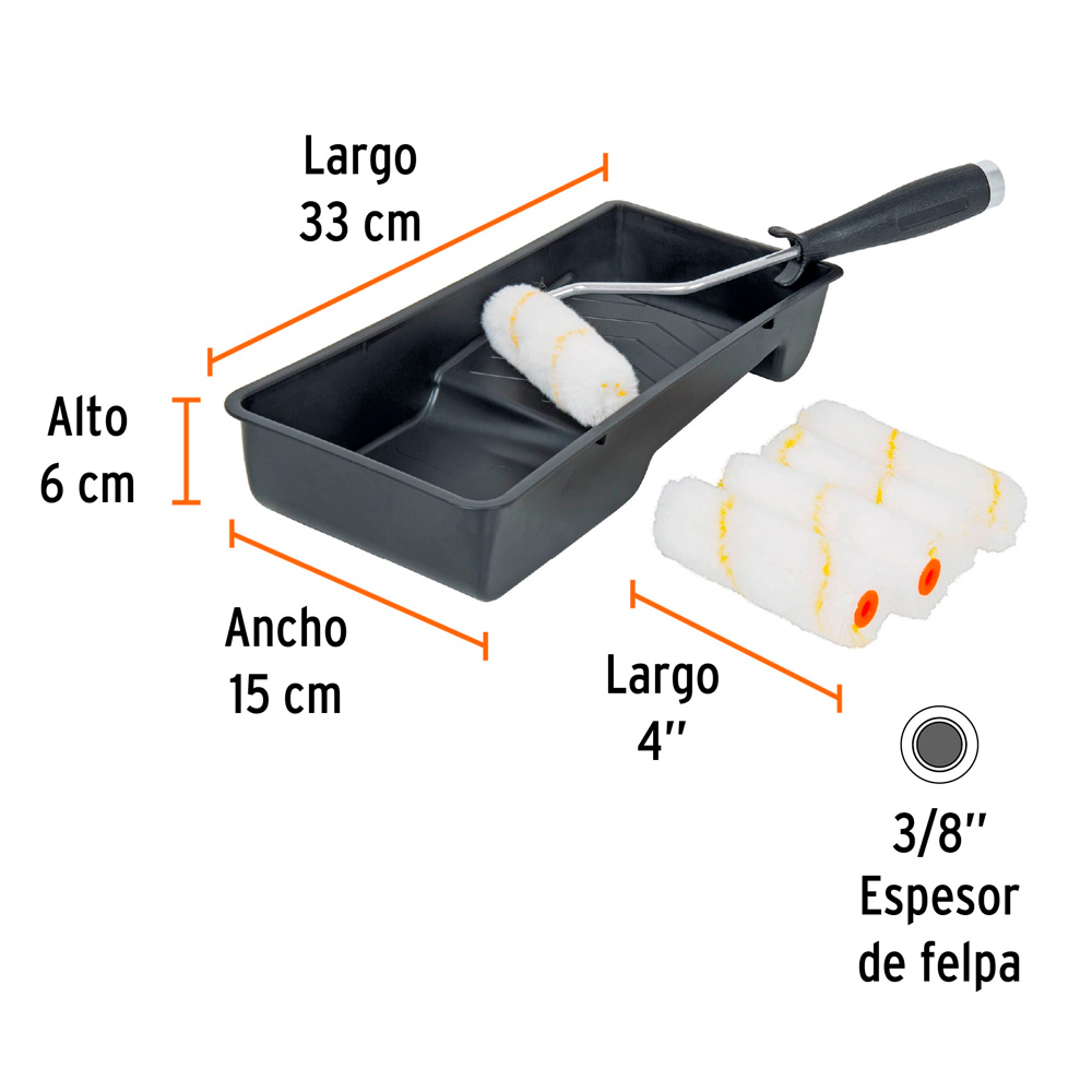 KIT DE RODILLO PARA PINTAR 4' MANERAL BANDEJA Y FELPA TRUPER - 3