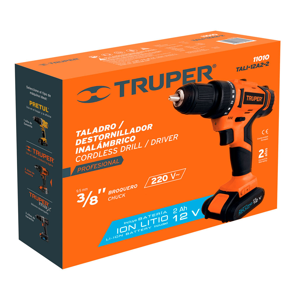 TALADRO 3/8' INALÁMBRICO 12 V BATERÍA ION LITIO 220 V TRUPER - 5