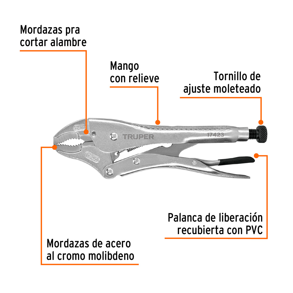 ALICATE DE PRESIÓN 10' MORDAZA CURVA TRUPER - 2