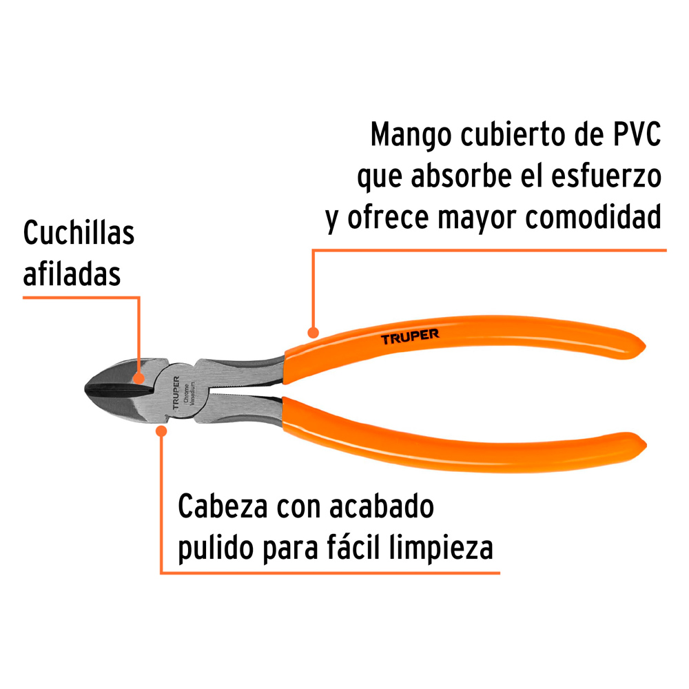 ALICATE DE CORTE DIAGONAL 8' MANGO DE PVC TRUPER - 2