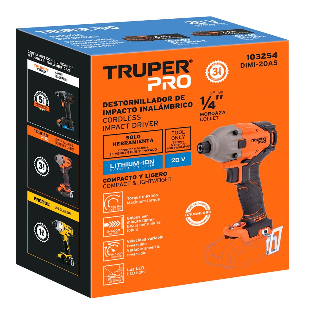 DESTORNILLADOR DE IMPACTO 20 V 1/4' TRUPER DIMI-20AS - 4