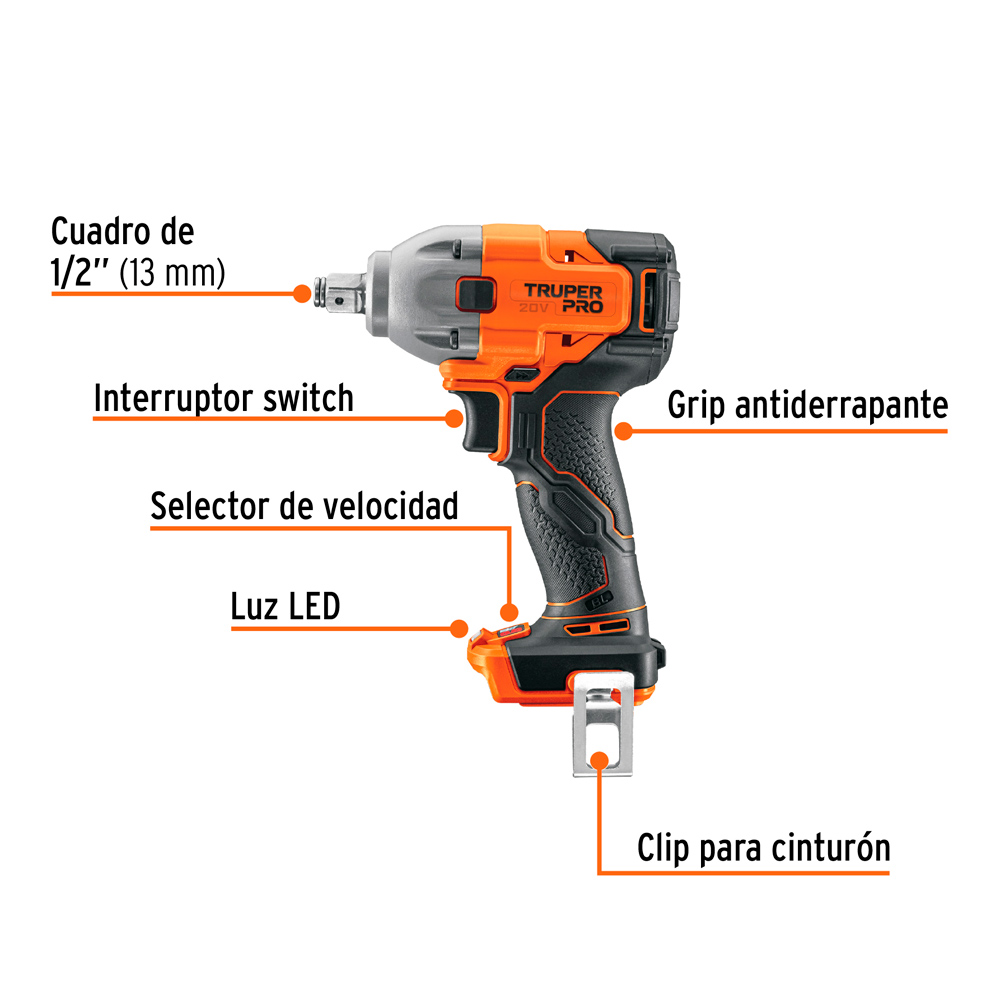 LLAVE DE IMPACTO INALÁMBRICA 20 V 1/2' TRUPER LIMI-20AS - 2