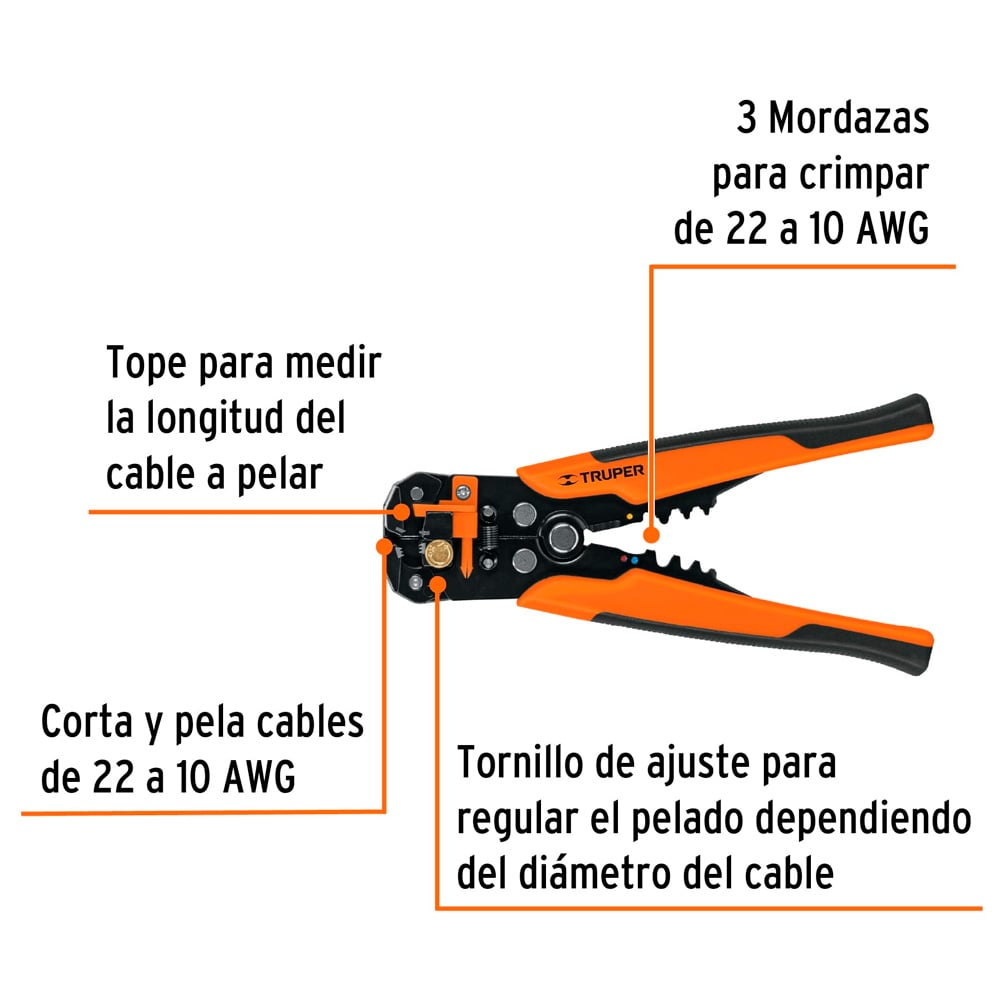 ALICATE 8' PELA CABLES AUTOMÁTICA 22 A 10 AWG TRUPER - 2