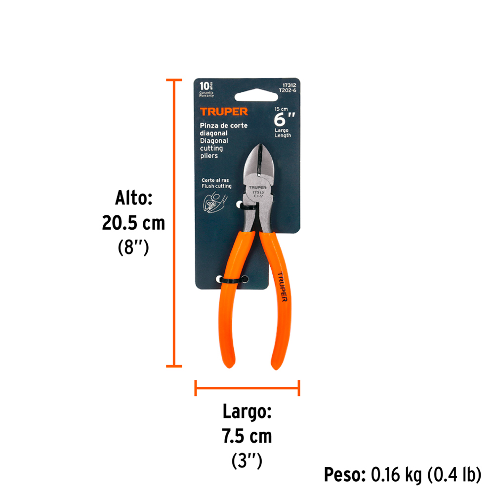 ALICATE DE CORTE DIAGONAL 6' MANGO DE PVC TRUPER - 3
