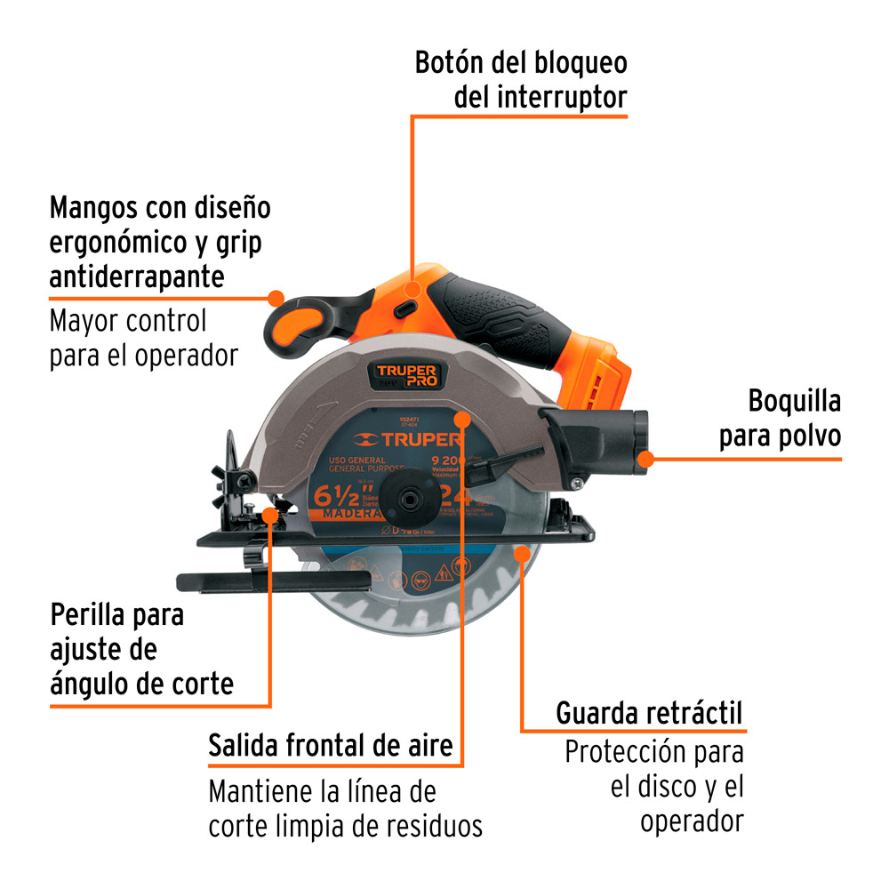 SIERRA CIRCULAR 20 V 6 1/2' SIN BATERIA TRUPER SICI-20AS - 2