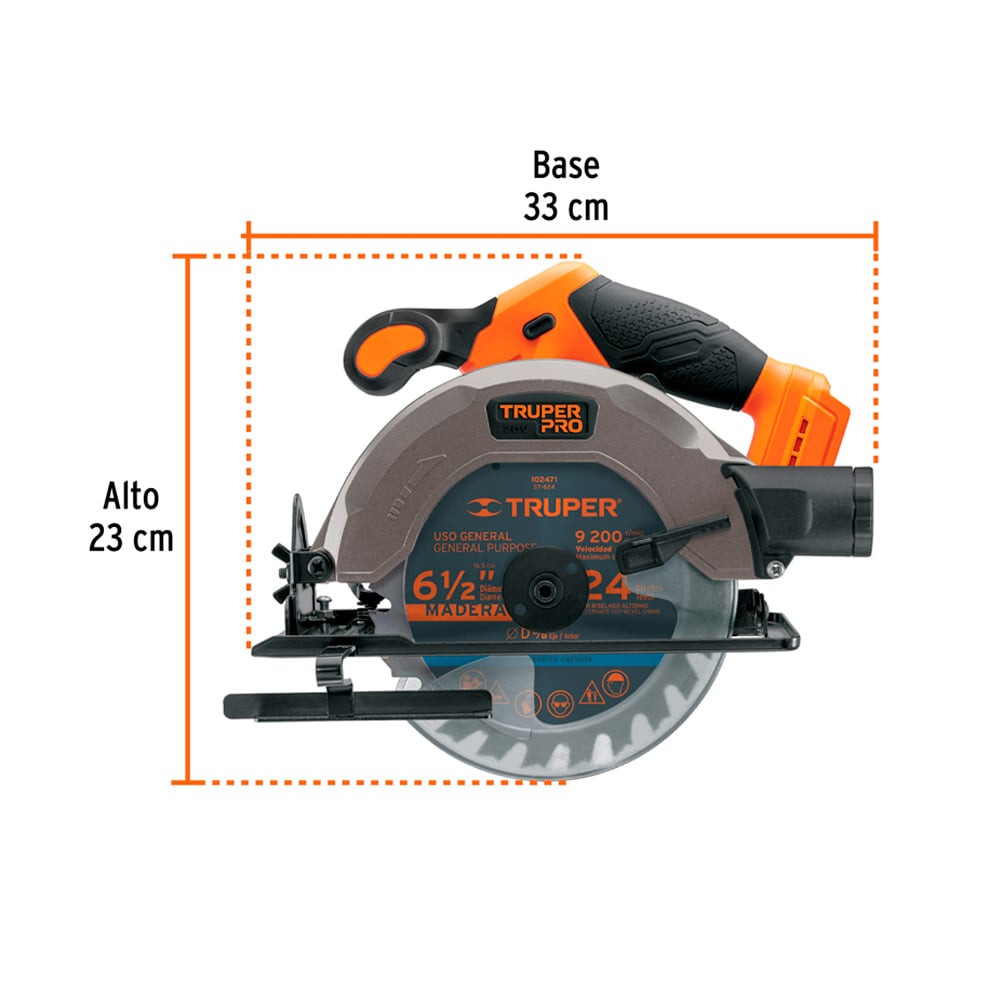 SIERRA CIRCULAR 20 V 6 1/2' SIN BATERIA TRUPER SICI-20AS - 3