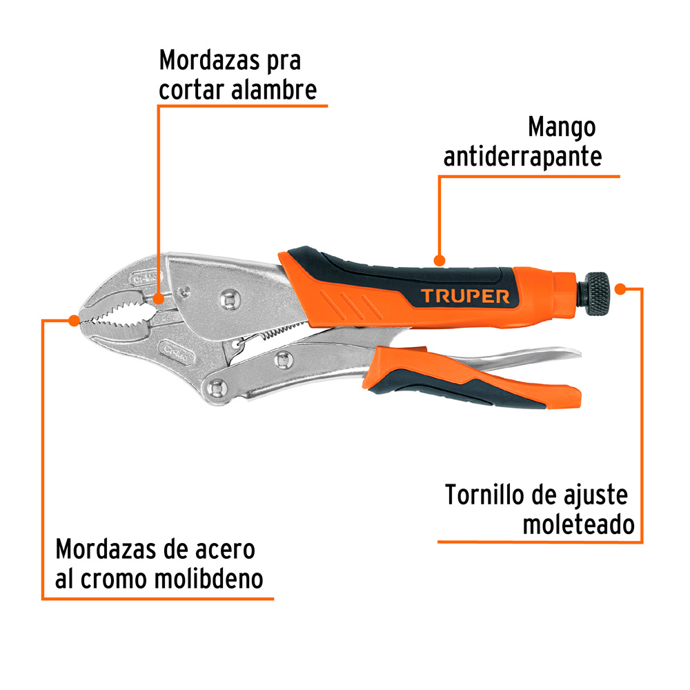ALICATE DE PRESIÓN 10' MORDAZA CURVA MANGO DE VINIL TRUPER - 2