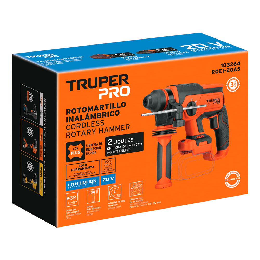 ROTOMARTILLO SDS PLUS INÁLAMBRICO 20 V 2 J TRUPER ROEI-20AS - 4