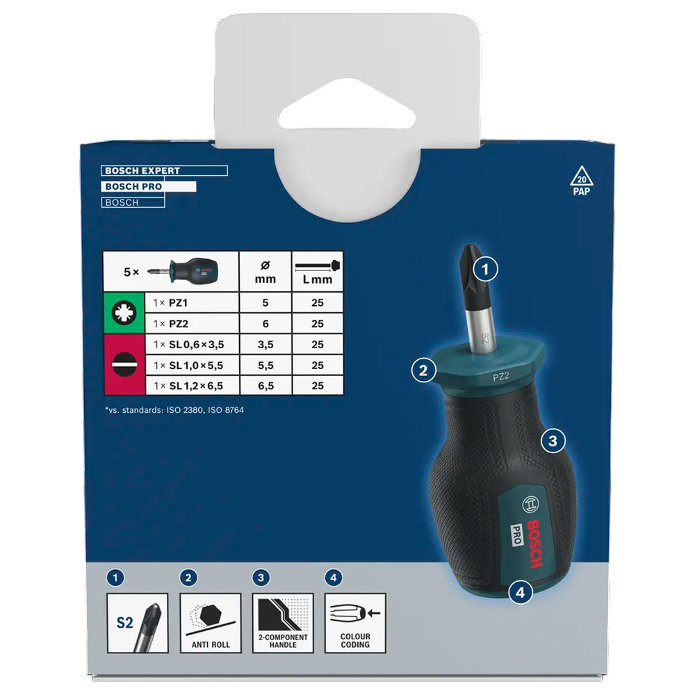JUEGO DESTORNILLADOR PRO BOSCH CORTO PZ/SL X 5 PZ 1600A03HU7 - 3