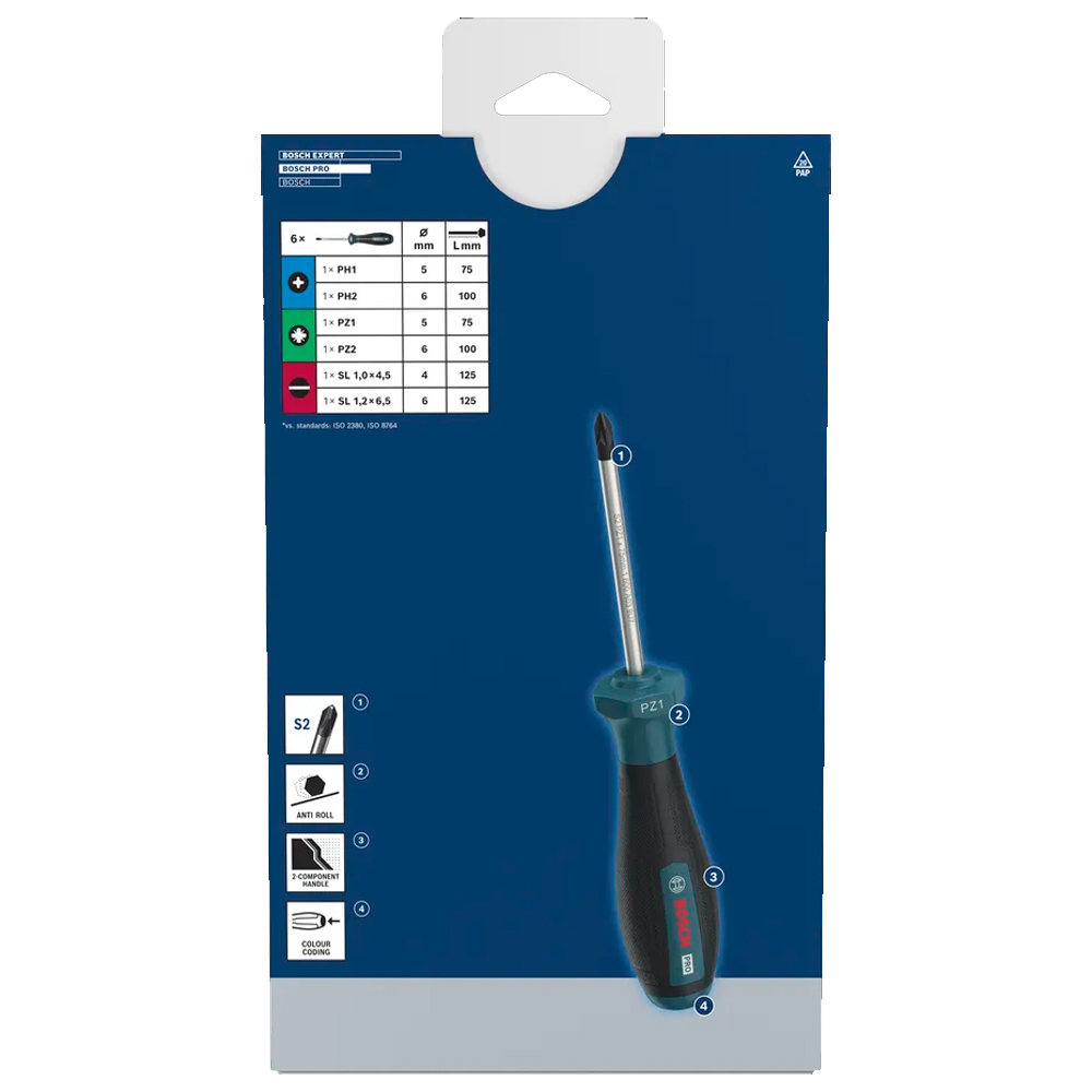 JUEGO DESTORNILLADOR PRO BOSCH PH/PZ/SL X 6 PZ 1600A039PD - 3