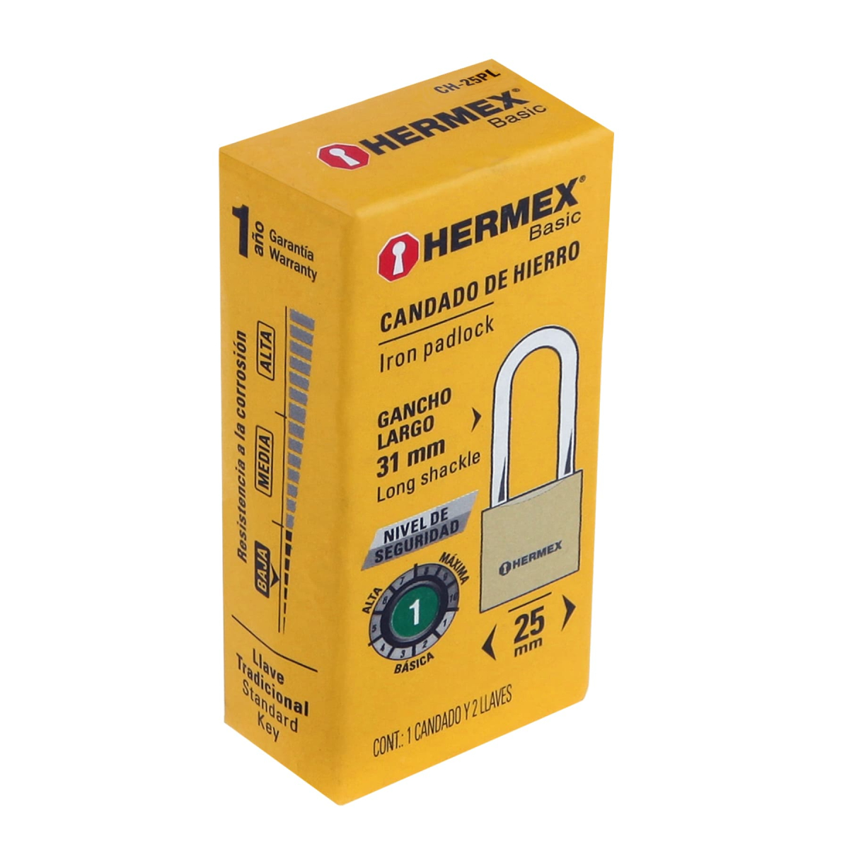 CANDADO DE HIERRO 25 MM ARCO LARGO HERMEX BASIC CH-25PL - 7