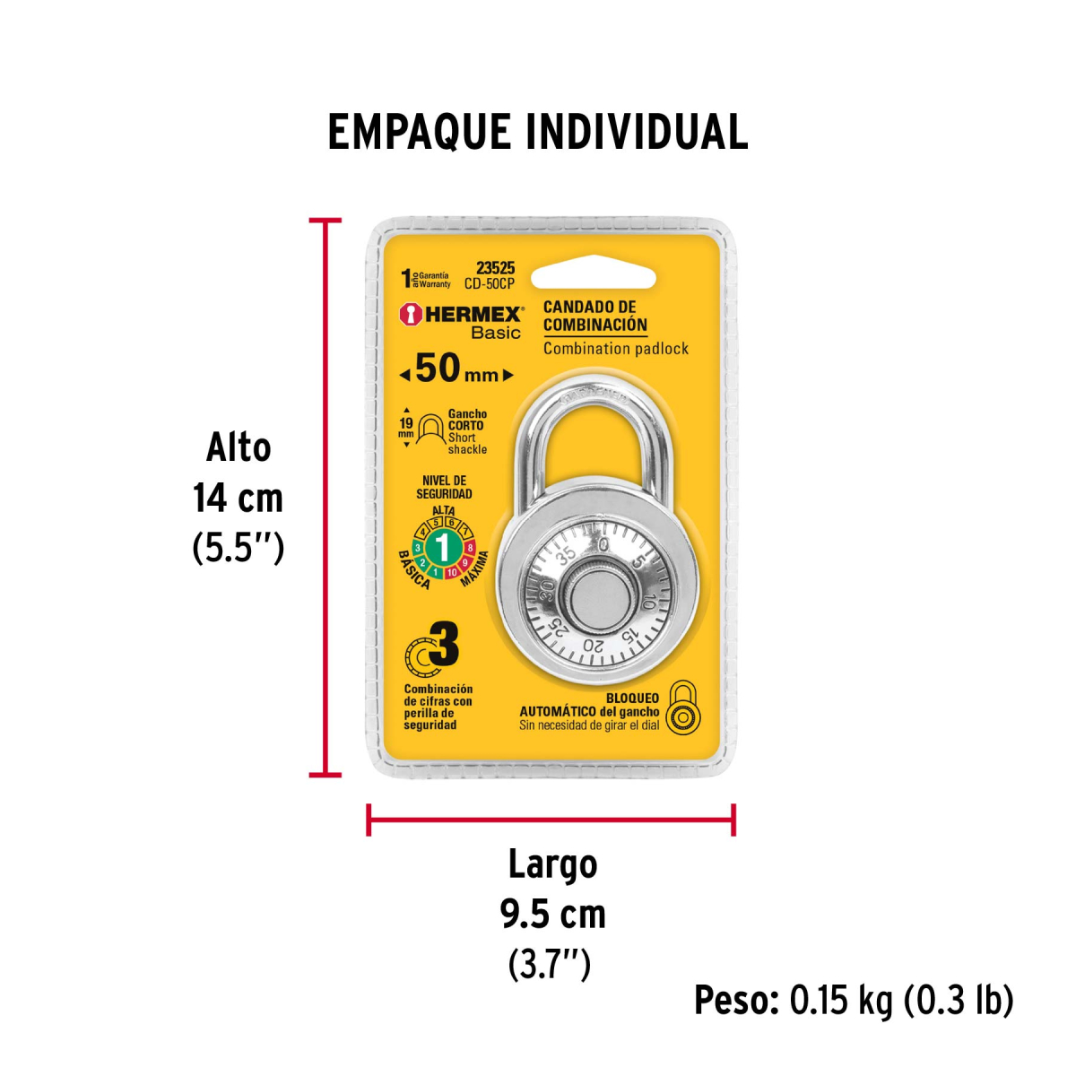 CANDADO DE COMBINACIÓN 50 MM HERMEX BASIC CD-50CP - 6
