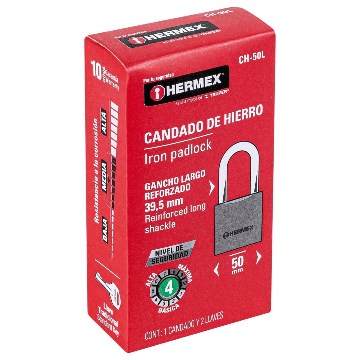 CANDADO DE HIERRO 50 MM ARCO LARGO EN CAJA HERMEX CH-50L - 7